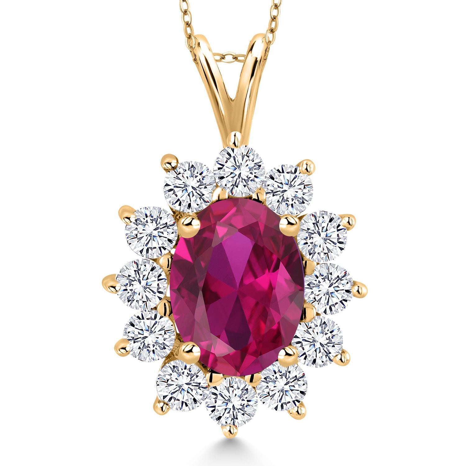 Created Ruby - July_Pendant in 925 Yellow Gold Plated Silver