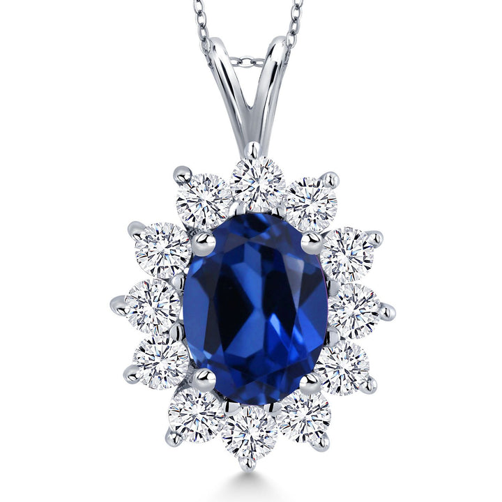 Blue Created Sapphire - September_Pendant in 925 Sterling Silver