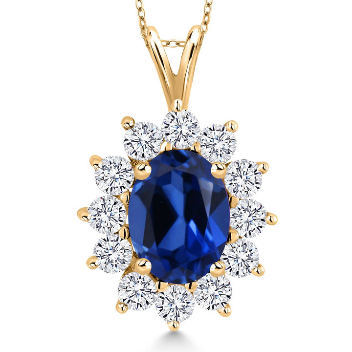 Blue Created Sapphire - September_Pendant in 925 Yellow Gold Plated Silver