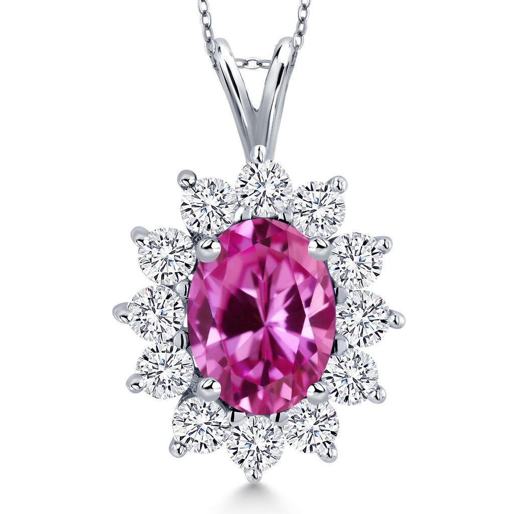 Pink Created Sapphire - September_Pendant in 14K White Gold