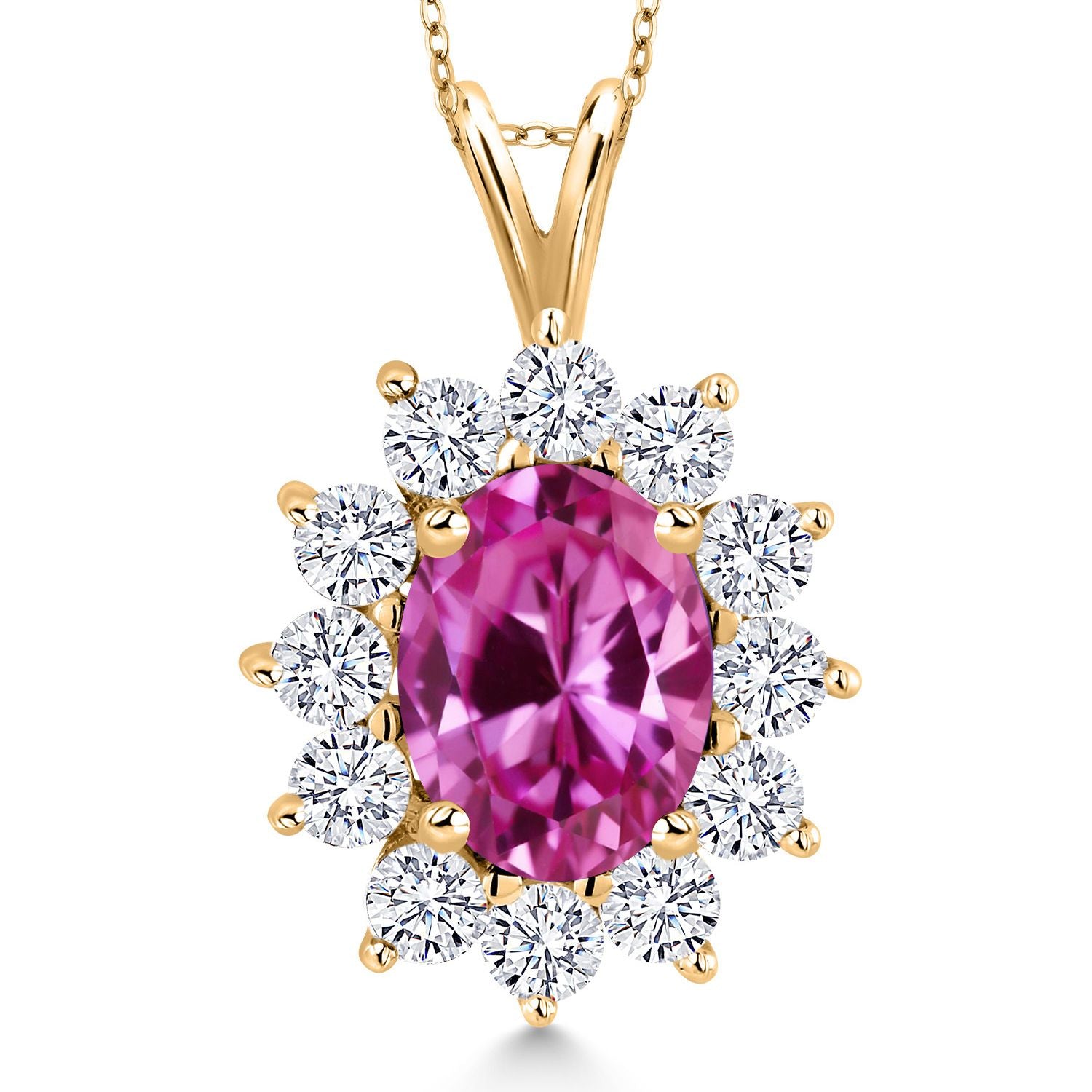 Pink Created Sapphire - September_Pendant in 925 Yellow Gold Plated Silver