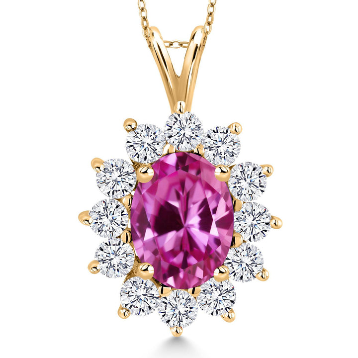 Pink Created Sapphire - September_Pendant in 925 Yellow Gold Plated Silver