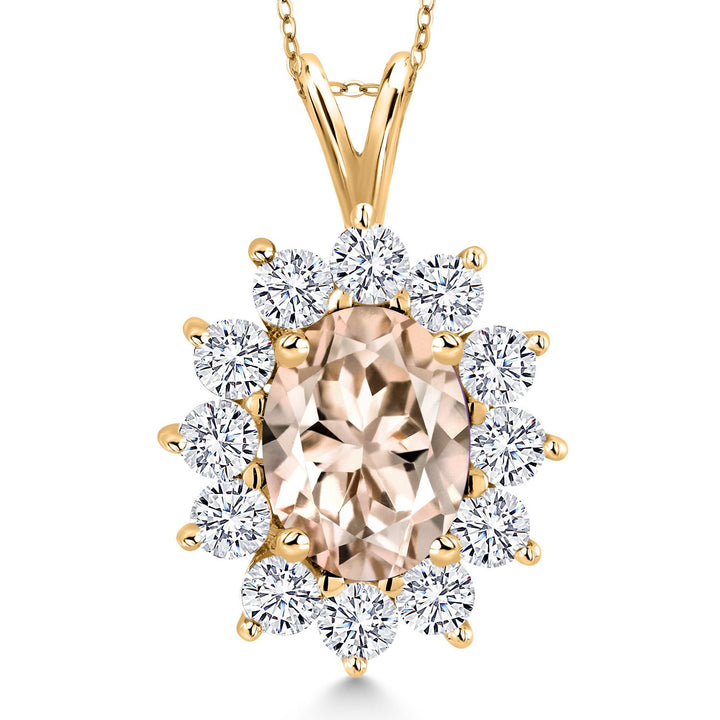 Gem Stone King 18K Yellow Gold Plated Silver Oval Gemstone Birthstone Necklace | Oval 8X6MM | Halo Pendant Necklaces for Women | With 18 Inch Chain