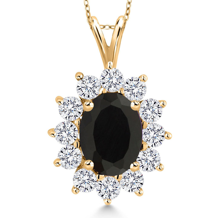Gem Stone King 18K Yellow Gold Plated Silver Oval Gemstone Birthstone Necklace | Oval 8X6MM | Halo Pendant Necklaces for Women | With 18 Inch Chain