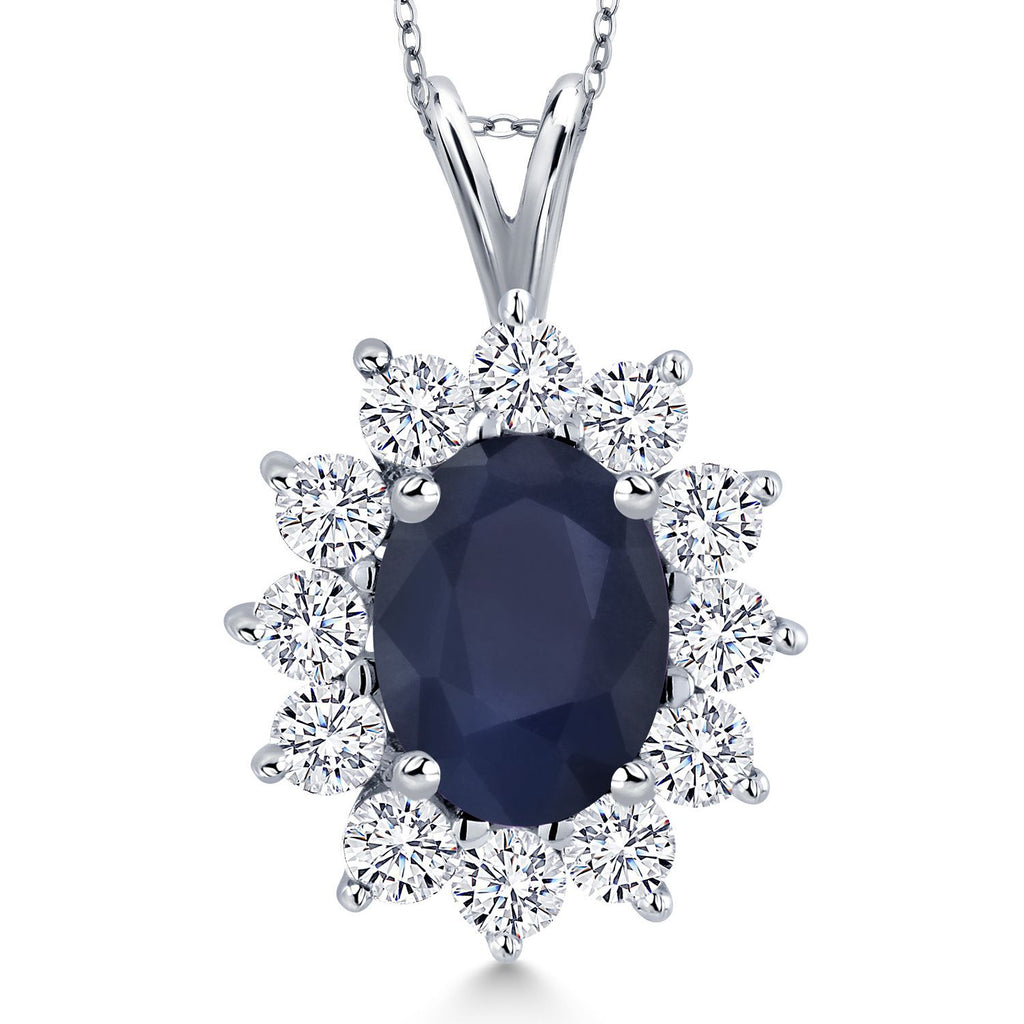 Blue Sapphire - September_Pendant in 14K White Gold