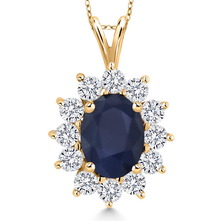 Blue Sapphire - September_Pendant in 925 Yellow Gold Plated Silver