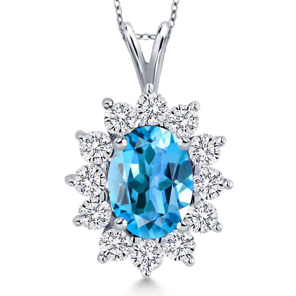 Swiss Blue Topaz - November_Pendant in 14K White Gold