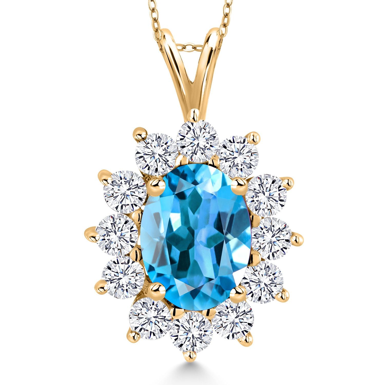 Swiss Blue Topaz - November_Pendant in 925 Yellow Gold Plated Silver