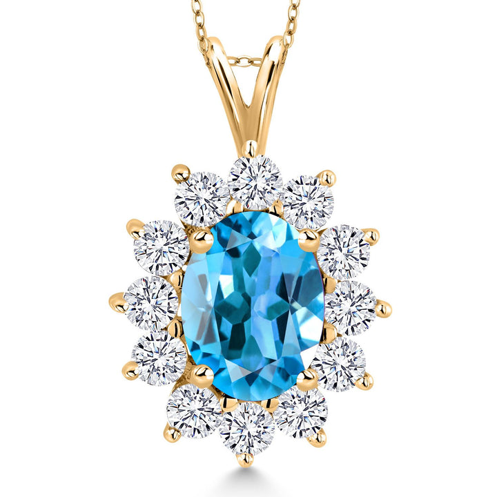 Swiss Blue Topaz - November_Pendant in 925 Yellow Gold Plated Silver