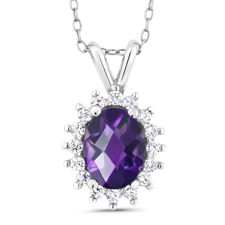 Amethyst-Checkerboard - February_Pendant in 925 Sterling Silver