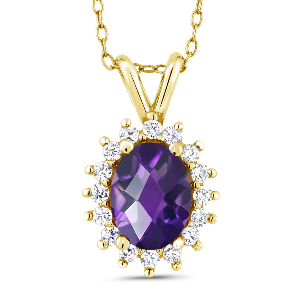 Amethyst-Checkerboard - February_Pendant in 14K Yellow Gold