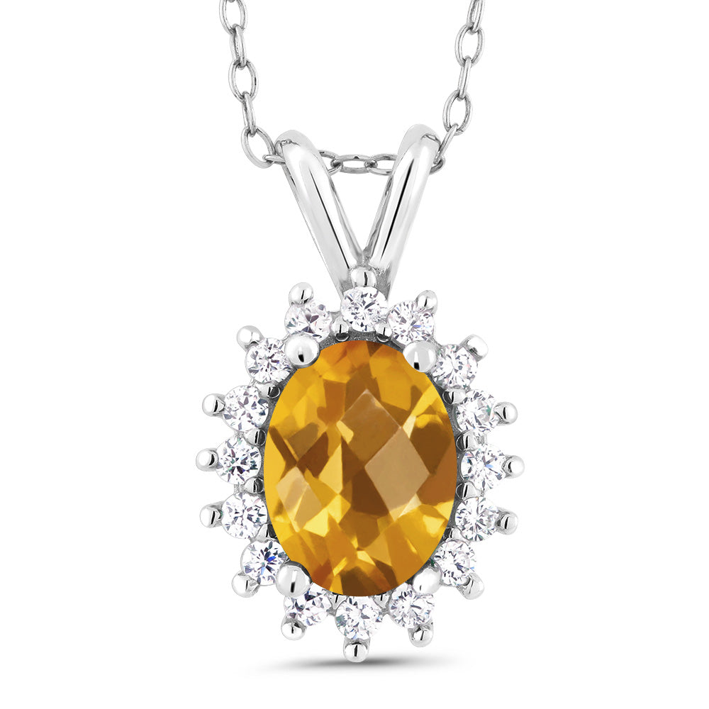 Citrine-Checkerboard_Pendant in 925 Sterling Silver