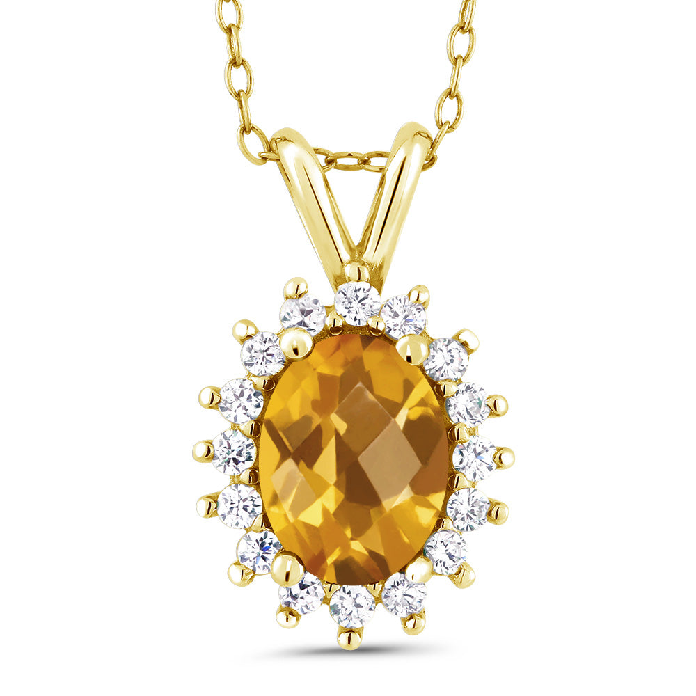 Citrine-Checkerboard - November_Pendant in 14K Yellow Gold
