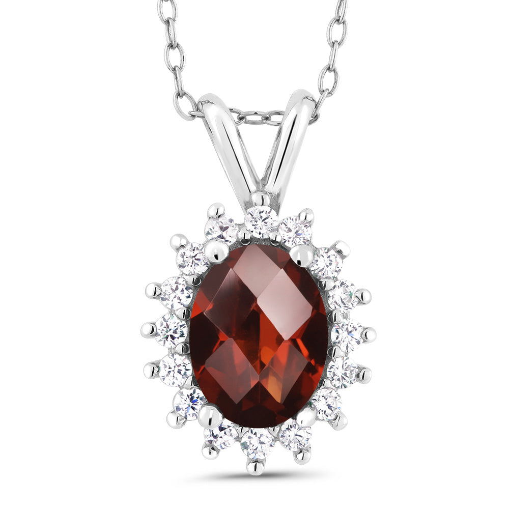 Garnet-Checkerboard_Pendant in 925 Sterling Silver