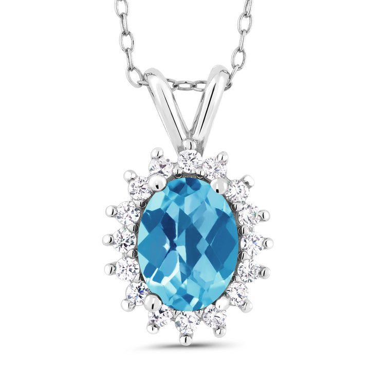 Swiss Blue Topaz-Checkerboard - November_Pendant in 925 Sterling Silver