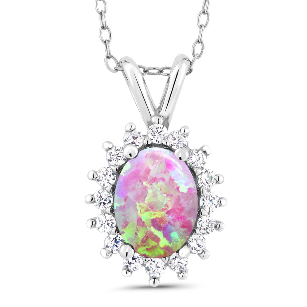 Pink Simulated Opal - October_Pendant in 925 Sterling Silver