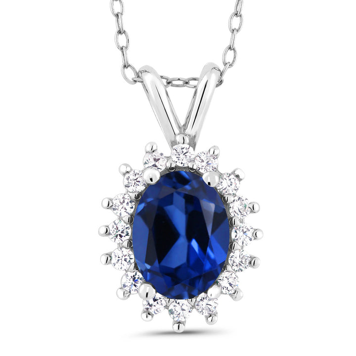 Blue Created Sapphire - September_Pendant in 925 Sterling Silver