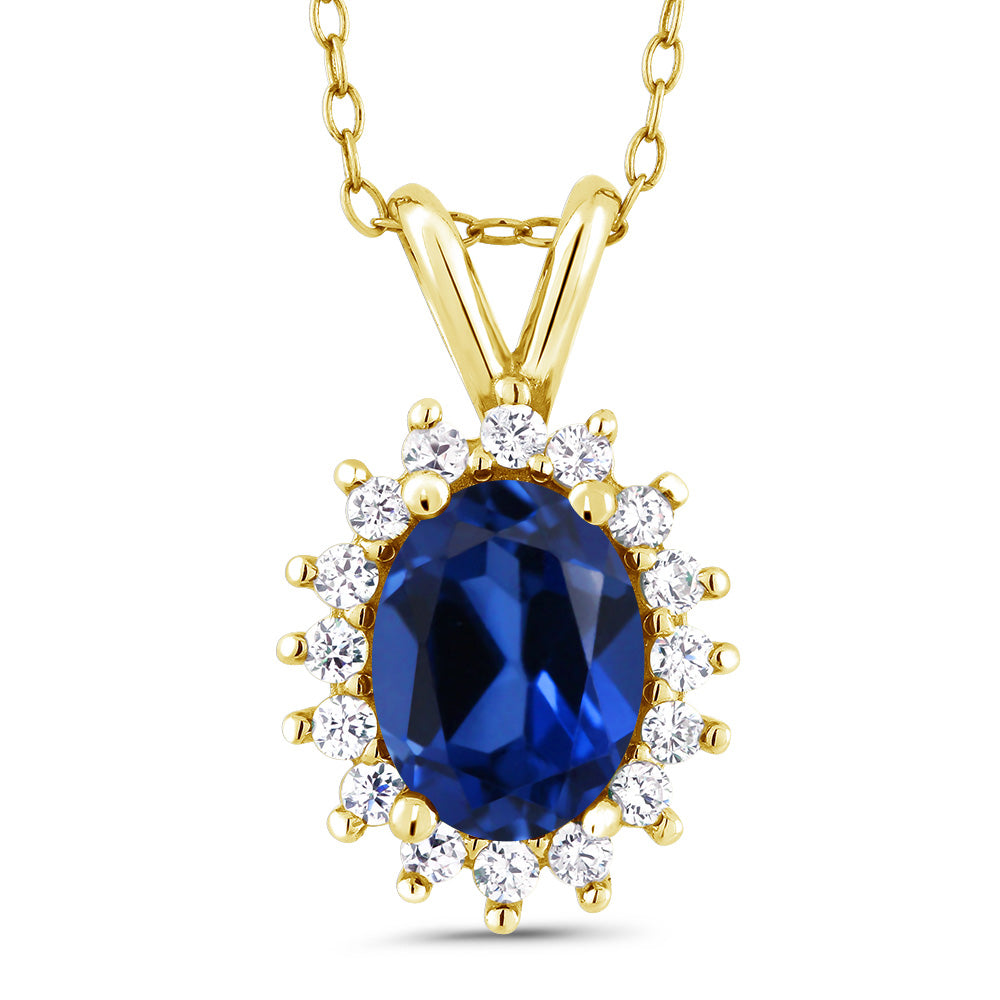 Blue Created Sapphire - September_Pendant in 14K Yellow Gold
