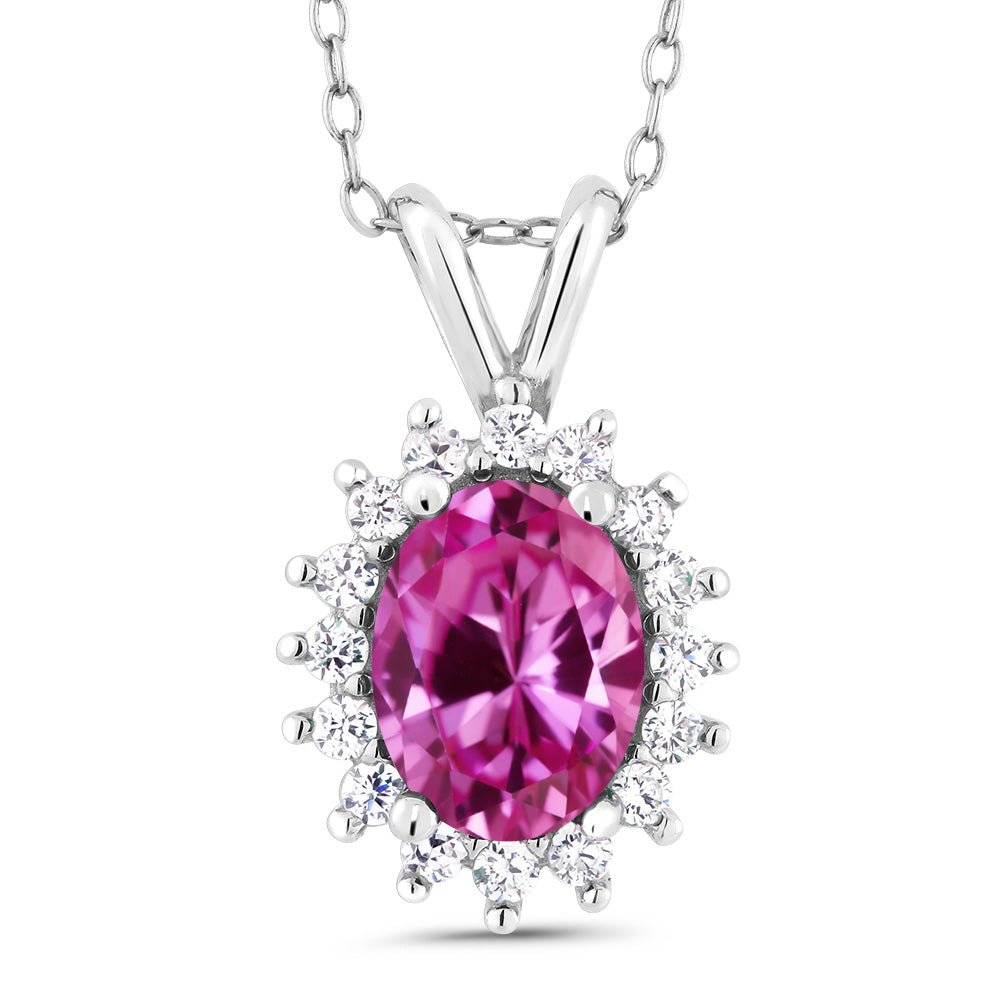 Pink Created Sapphire - September_Pendant in 925 Sterling Silver
