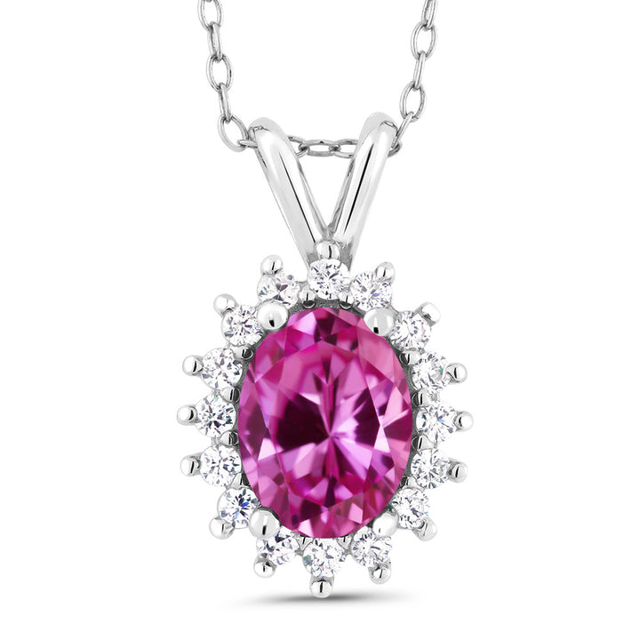 Pink Created Sapphire - September_Pendant in 925 Sterling Silver