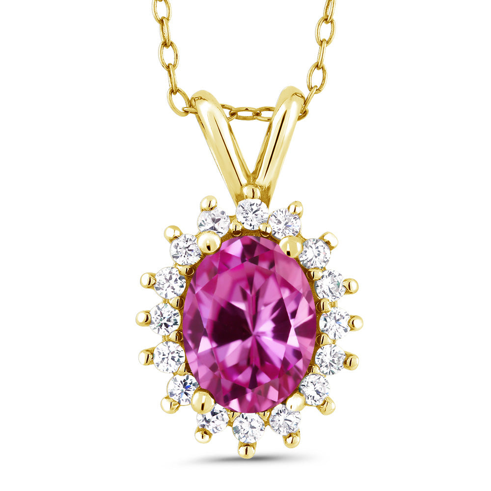 Pink Created Sapphire - September_Pendant in 14K Yellow Gold