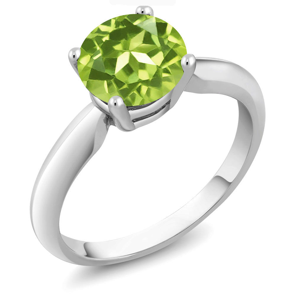 925 Sterling Silver Green Peridot Solitaire Engagement Ring (2.00 Ct Round 8MM, Available in size 5, 6, 7, 8, 9)