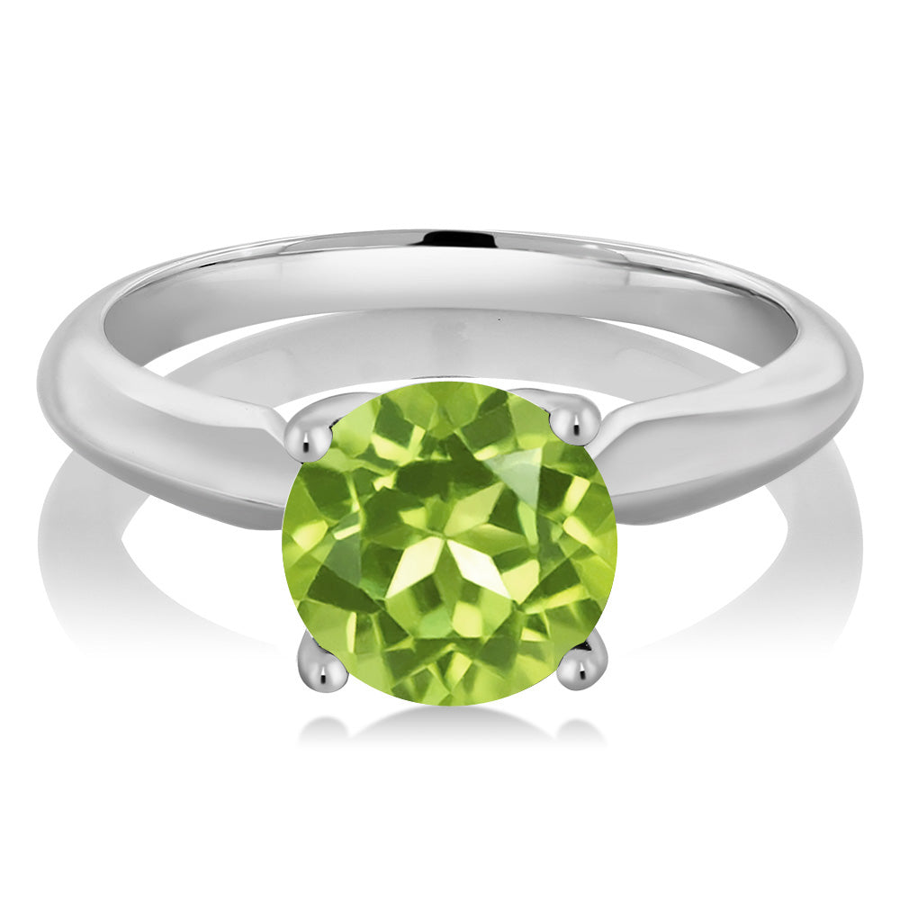 925 Sterling Silver Green Peridot Solitaire Engagement Ring (2.00 Ct Round 8MM, Available in size 5, 6, 7, 8, 9)