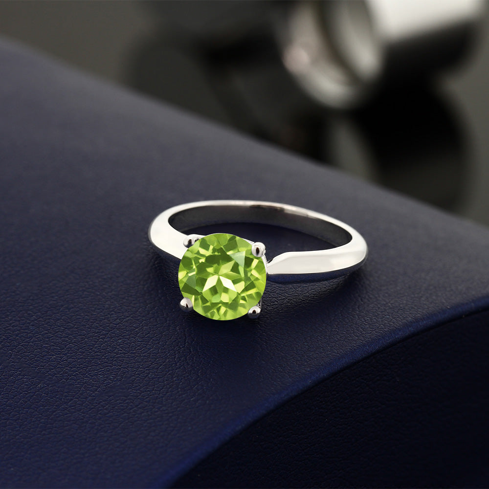 925 Sterling Silver Green Peridot Solitaire Engagement Ring (2.00 Ct Round 8MM, Available in size 5, 6, 7, 8, 9)