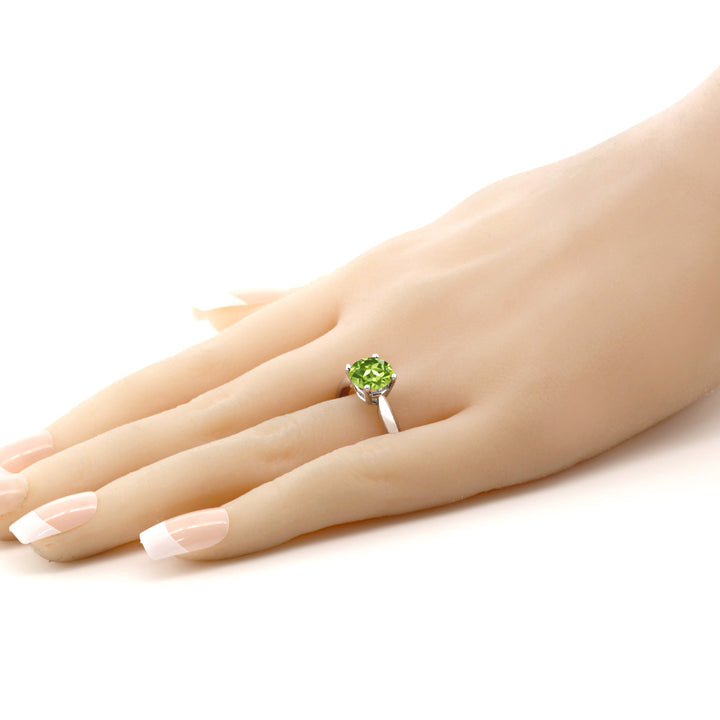 925 Sterling Silver Green Peridot Solitaire Engagement Ring (2.00 Ct Round 8MM, Available in size 5, 6, 7, 8, 9)