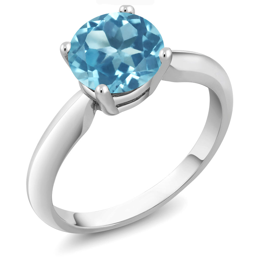 2.55 Ct Round Swiss Blue Topaz 925 Sterling Silver Women's Solitaire Solitaire Engagement Ring (Available 5,6,7,8,9)