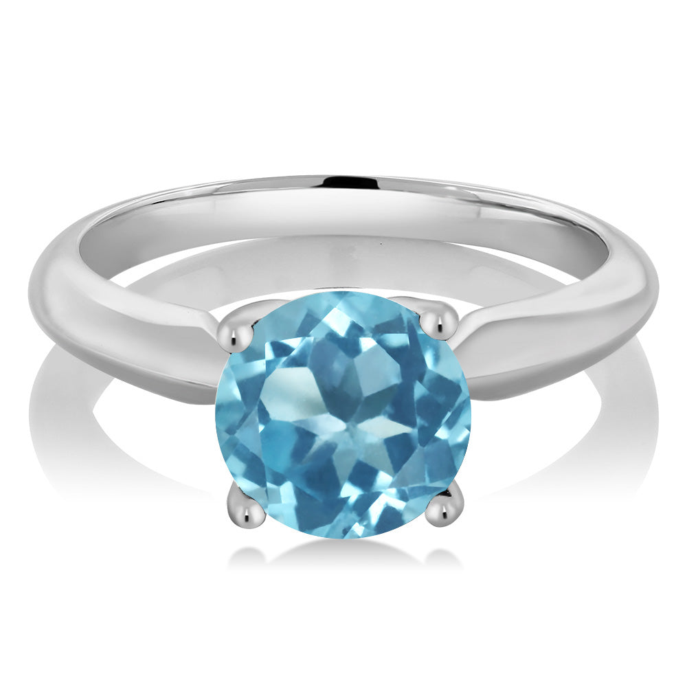 2.55 Ct Round Swiss Blue Topaz 925 Sterling Silver Women's Solitaire Solitaire Engagement Ring (Available 5,6,7,8,9)