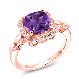 Purple and White_6_Ring in 925 Rose Gold Plated Silver