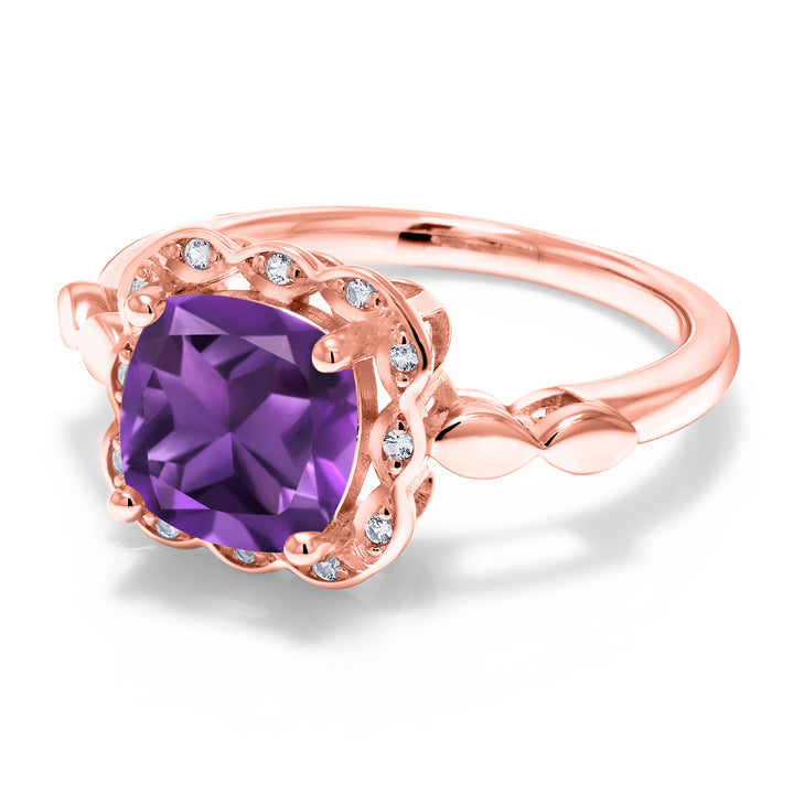 Purple and White_6_Ring in 925 Rose Gold Plated Silver