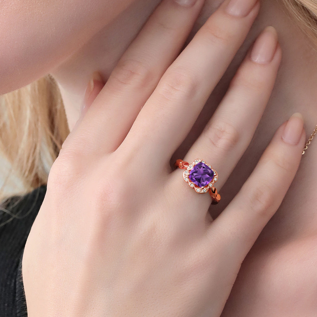 Amethyst - February_6_Ring in 925 Rose Gold Plated Silver