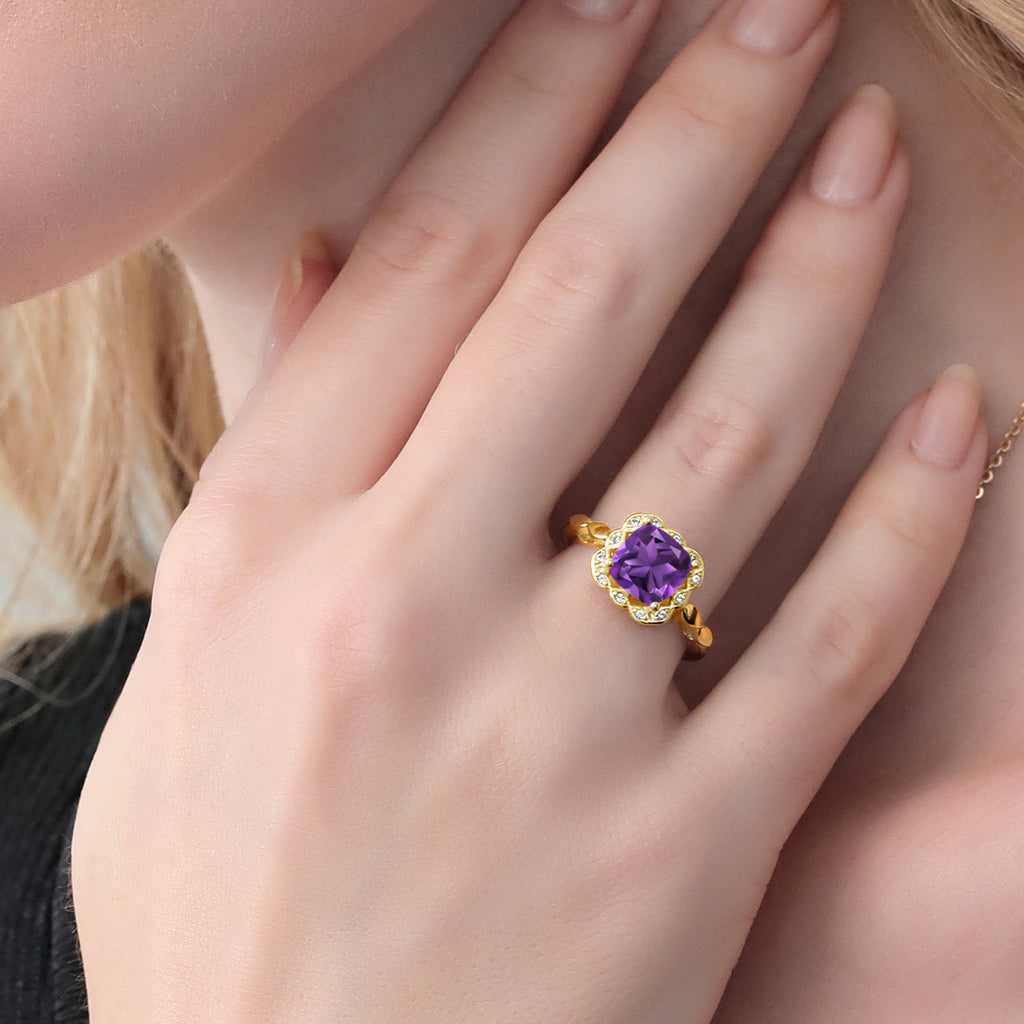 Amethyst - February_5_Ring in 925 Yellow Gold Plated Silver