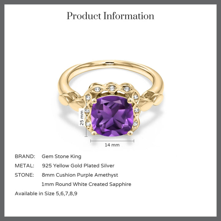 Purple and White_5_Ring in 925 Yellow Gold Plated Silver