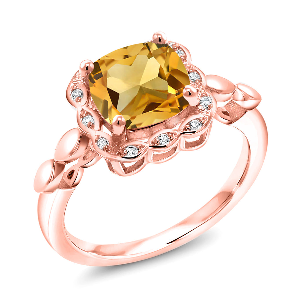 Citrine_9_Ring in 925 Rose Gold Plated Silver