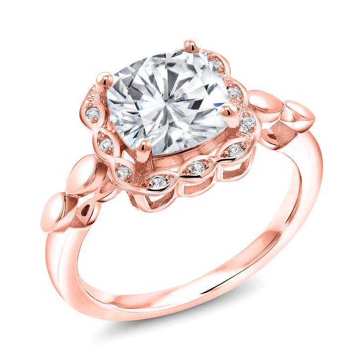 White Moissanite_5_Ring in 925 Rose Gold Plated Silver