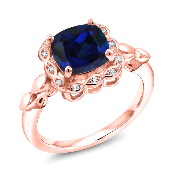 Blue Created Sapphire_5_Ring in 925 Rose Gold Plated Silver