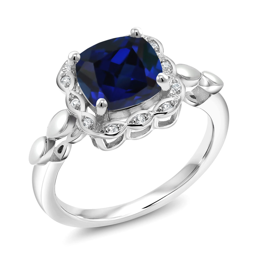 Blue Created Sapphire_9_Ring in 925 Sterling Silver