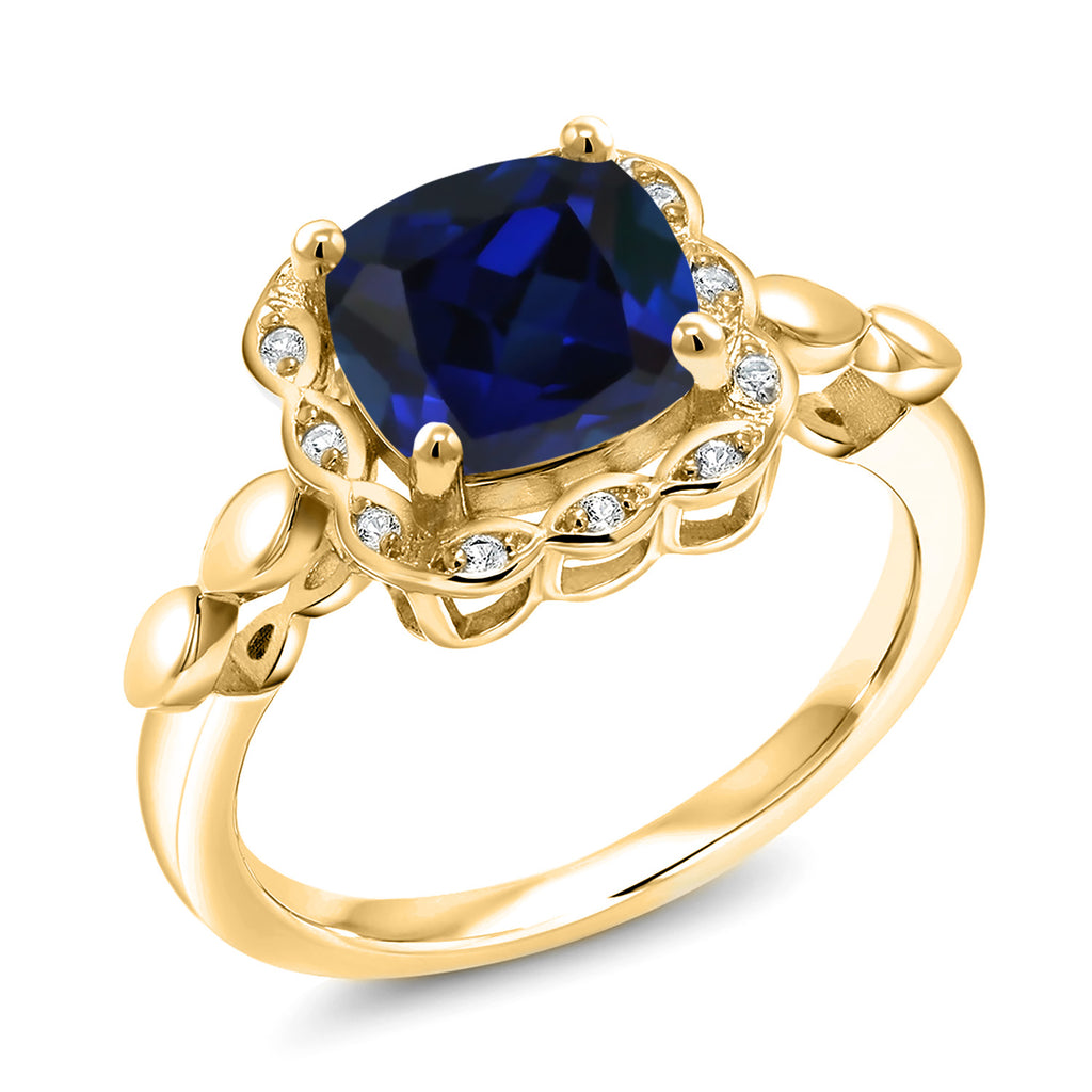 Blue Created Sapphire_6_Ring in 925 Yellow Gold Plated Silver