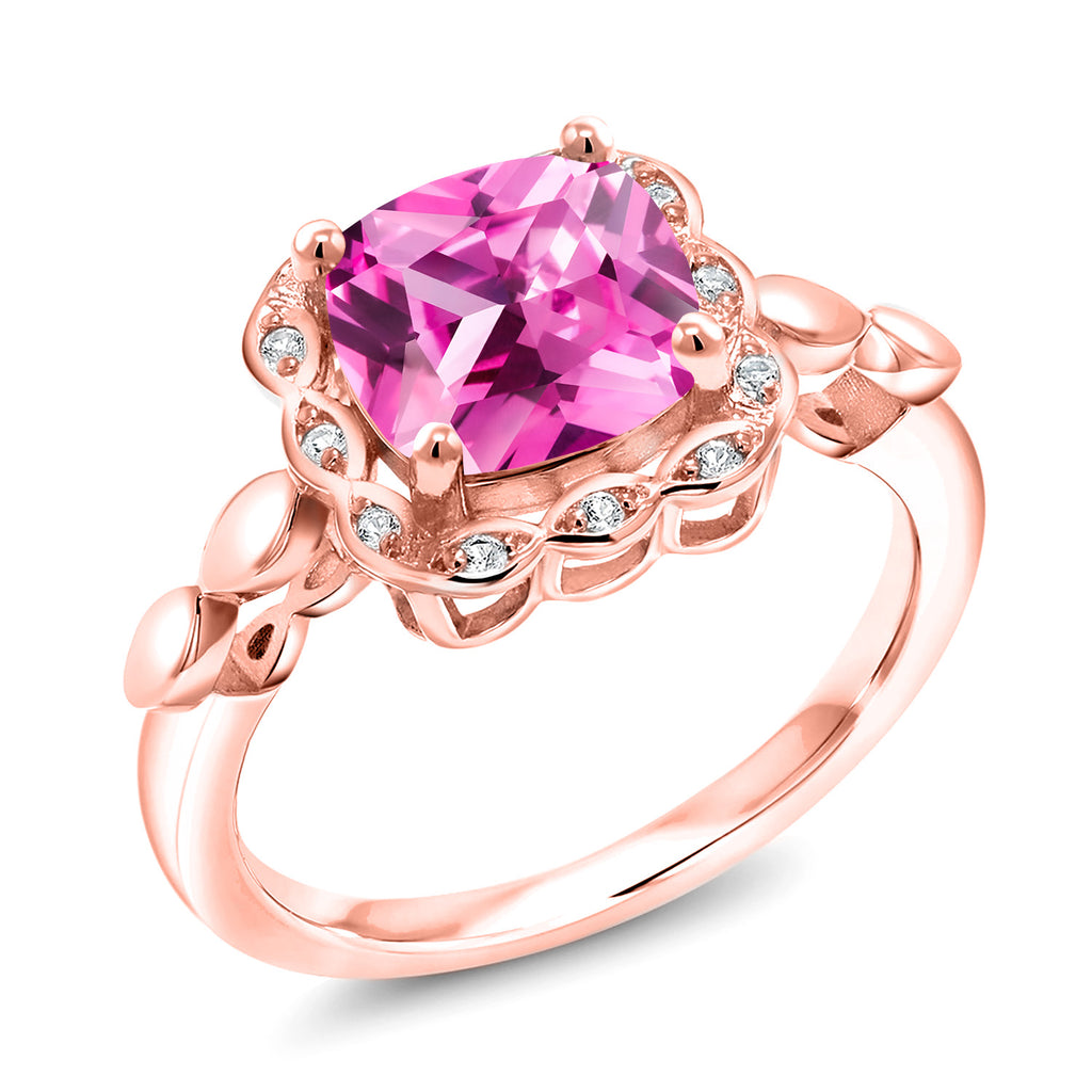 Pink Created Sapphire_5_Ring in 925 Rose Gold Plated Silver
