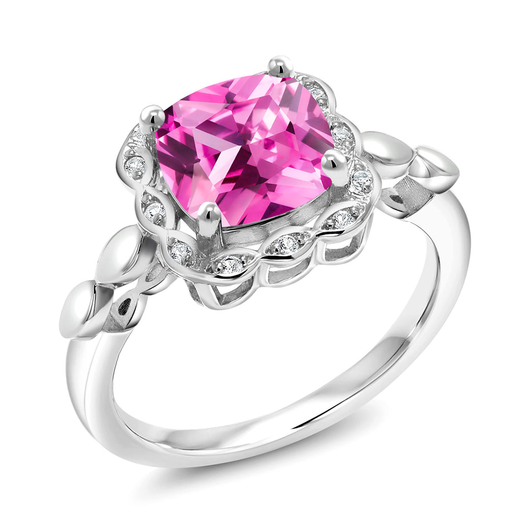 Pink Created Sapphire_9_Ring in 925 Sterling Silver