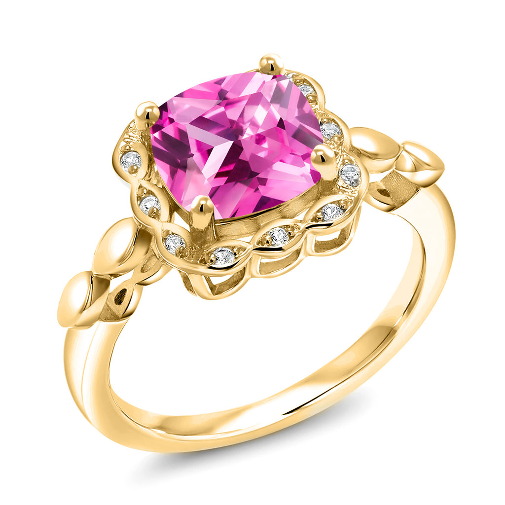 Pink Created Sapphire_7_Ring in 925 Yellow Gold Plated Silver