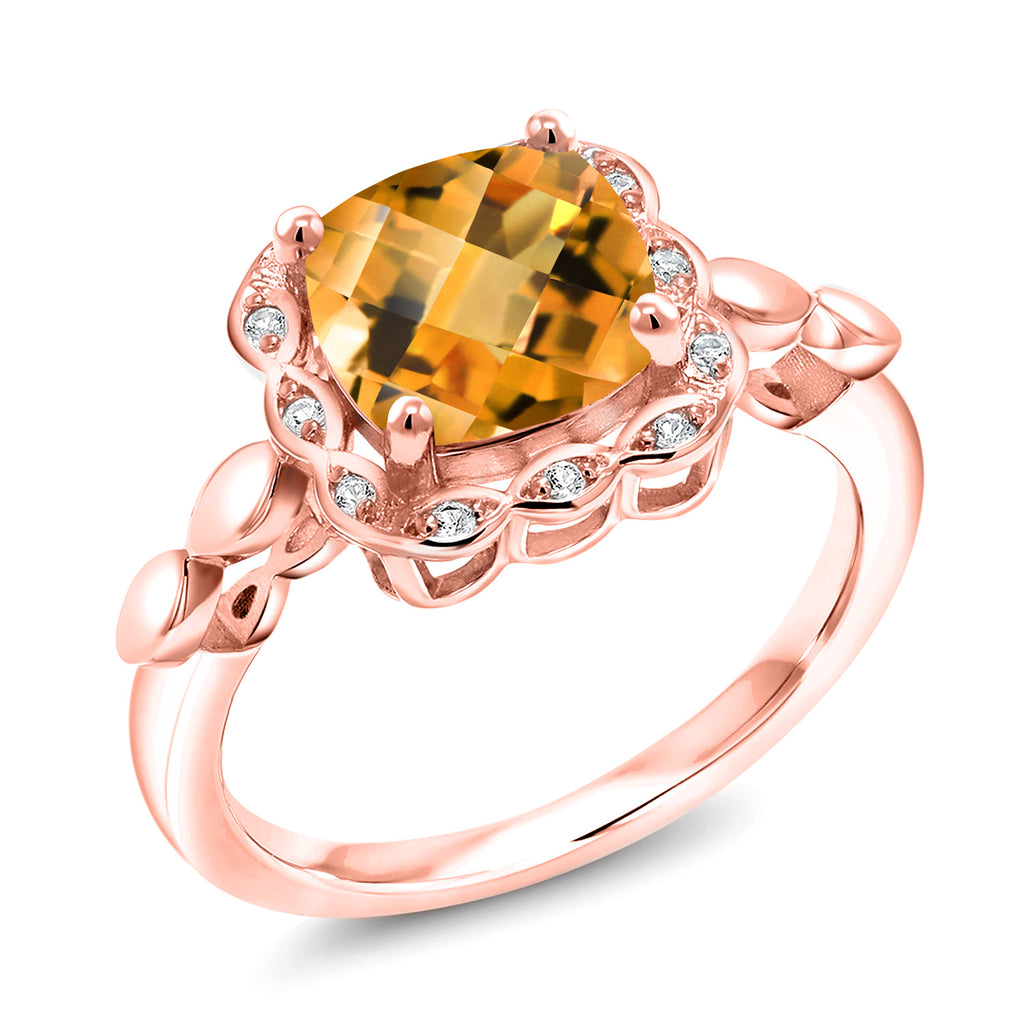 Citrine Checkerboard_9_Ring in 925 Rose Gold Plated Silver