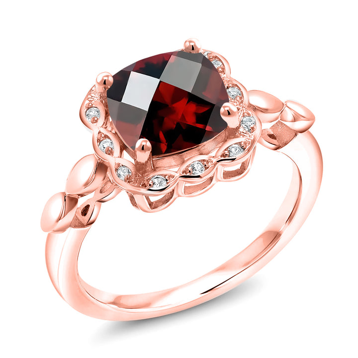 Garnet-Checkerboard - January_5_Ring in 925 Rose Gold Plated Silver