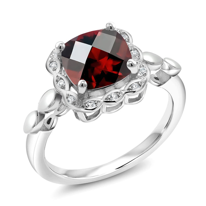 Garnet Checkerboard_5_Ring in 925 Sterling Silver