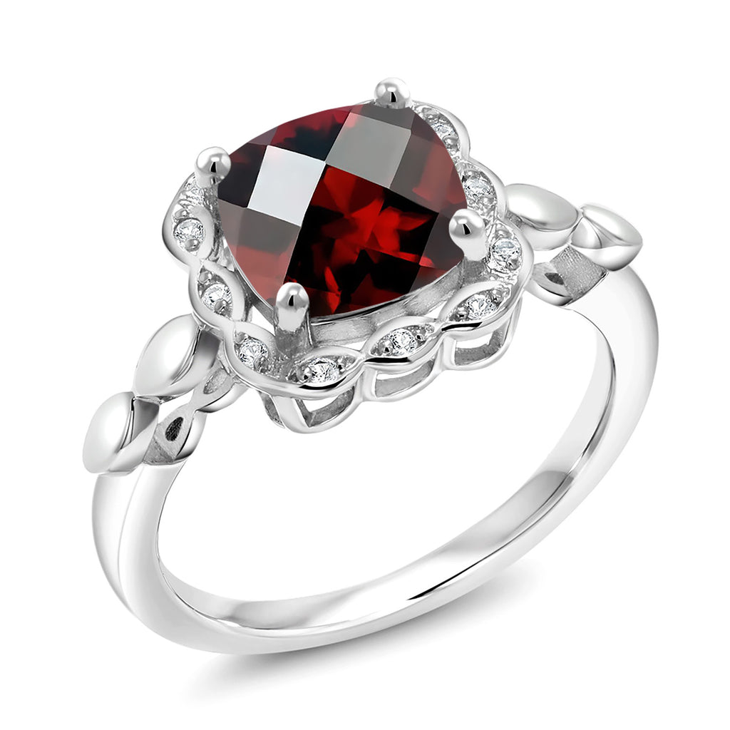 Garnet Checkerboard_8_Ring in 925 Sterling Silver