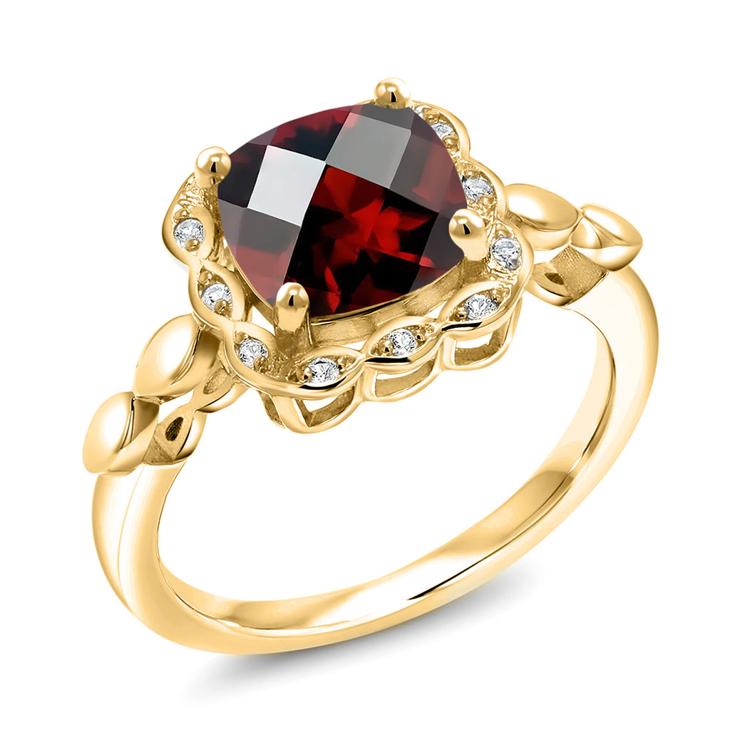 Garnet Checkerboard_5_Ring in 925 Yellow Gold Plated Silver