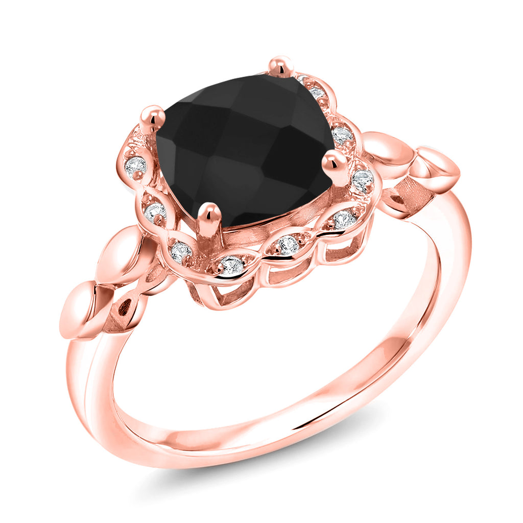 Onyx Checkerboard_8_Ring in 925 Rose Gold Plated Silver